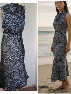 Sincerely Jules Satin Maxi Skirt & Top Set Medium Skirt & Large Top Black White